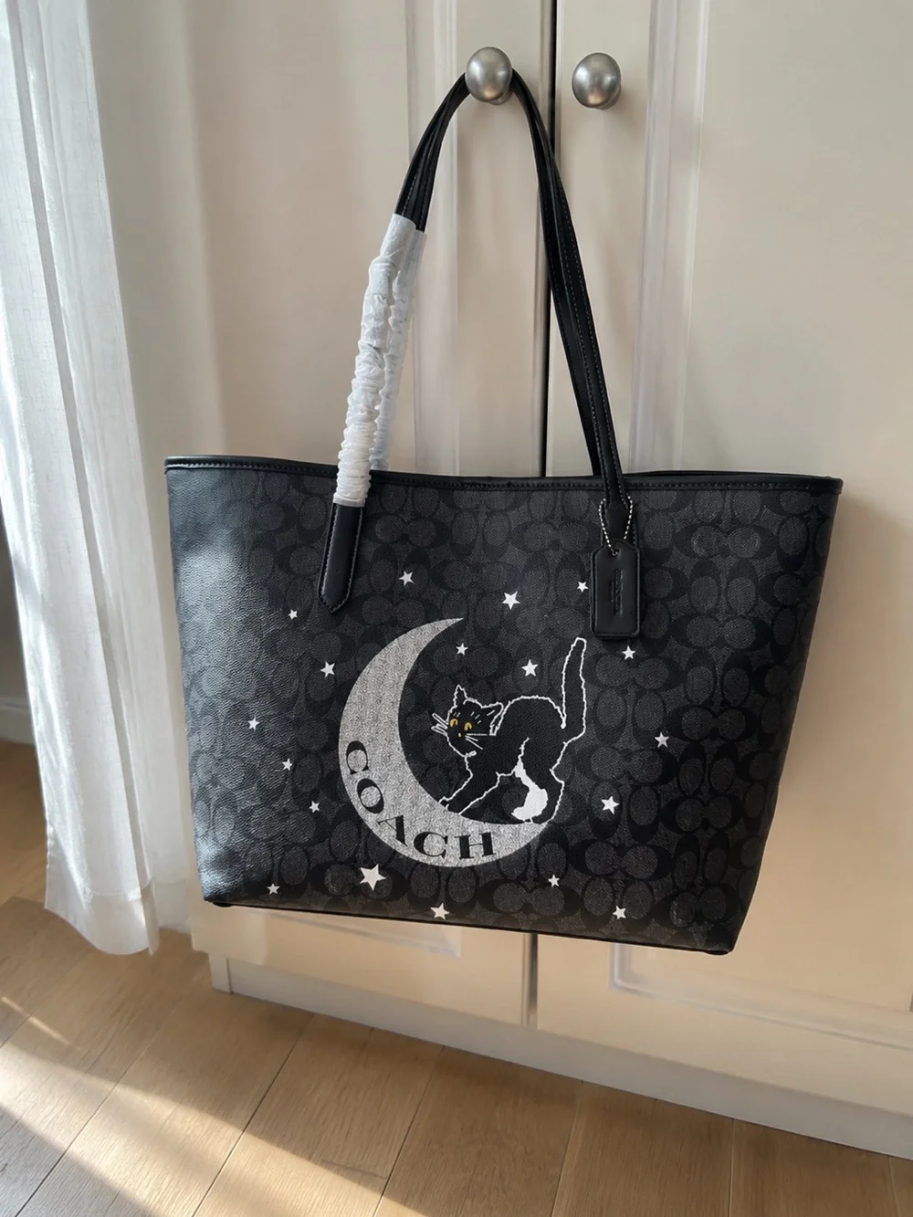Coach Black Signature Moon & Cat Graphic Tote
